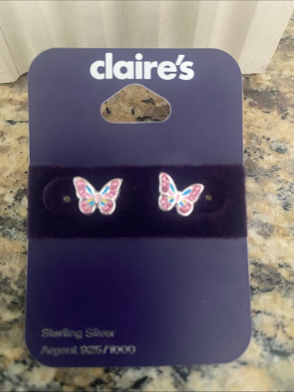 Sterling silver Pink & turquoise Butterfly Earrings pink crystals NWT Claire’s